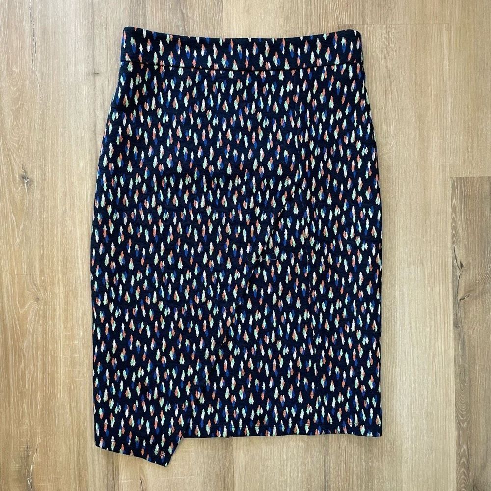 Maeve by Anthropologie Debra Navy Orange Faux Wrap Knit Pencil Skirt Size 8